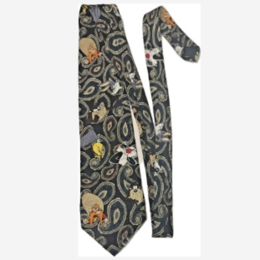 Looney Tunes Men's Tie Bugs Bunny Tas Yosemite Sam Sylvester Tweety 100% Silk
